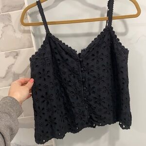 Abercrombie and Fitch navy blue tank button top flower embroidery